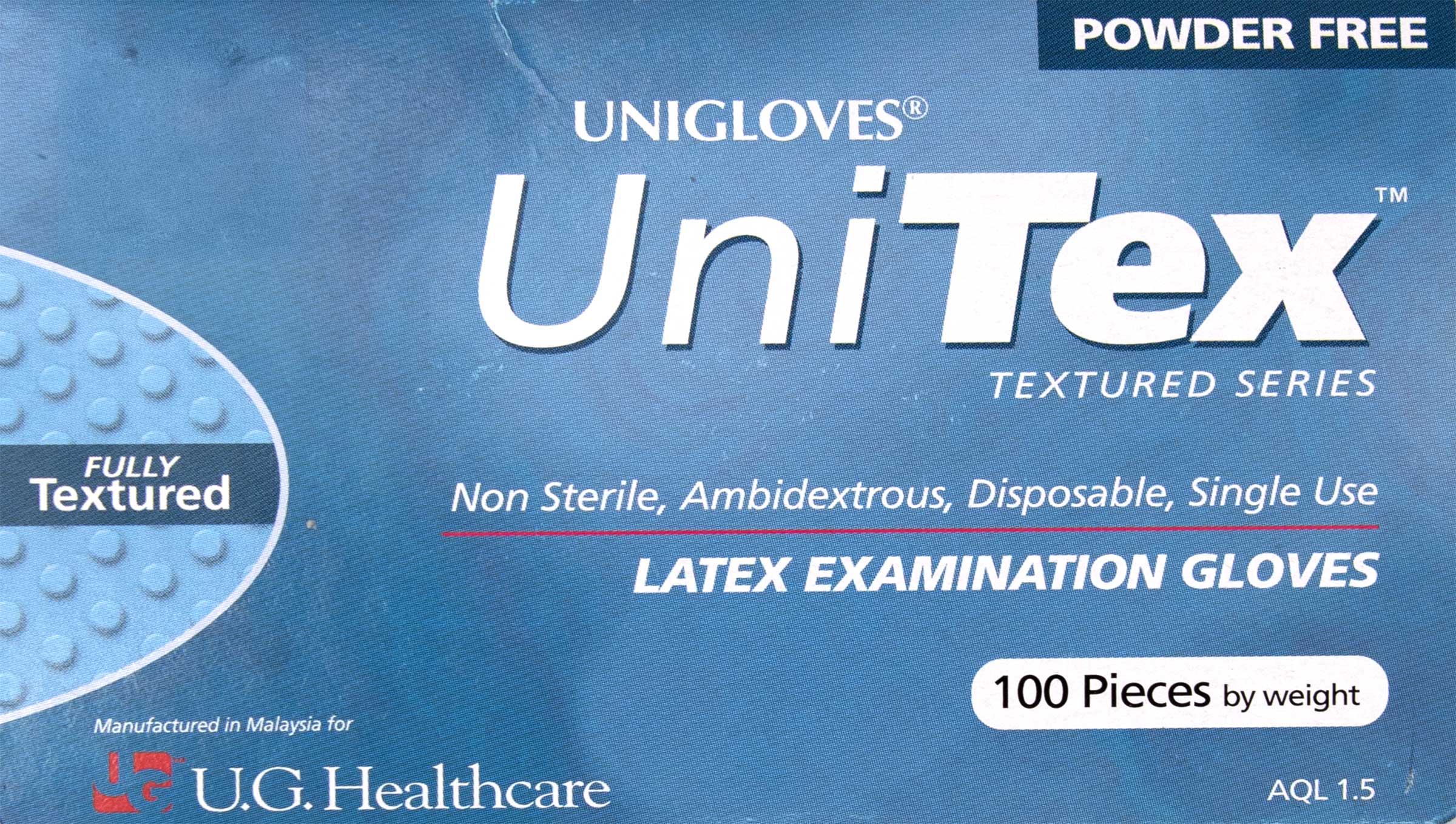 Unitex Latex Exam Gloves Powder Free | Side of Box