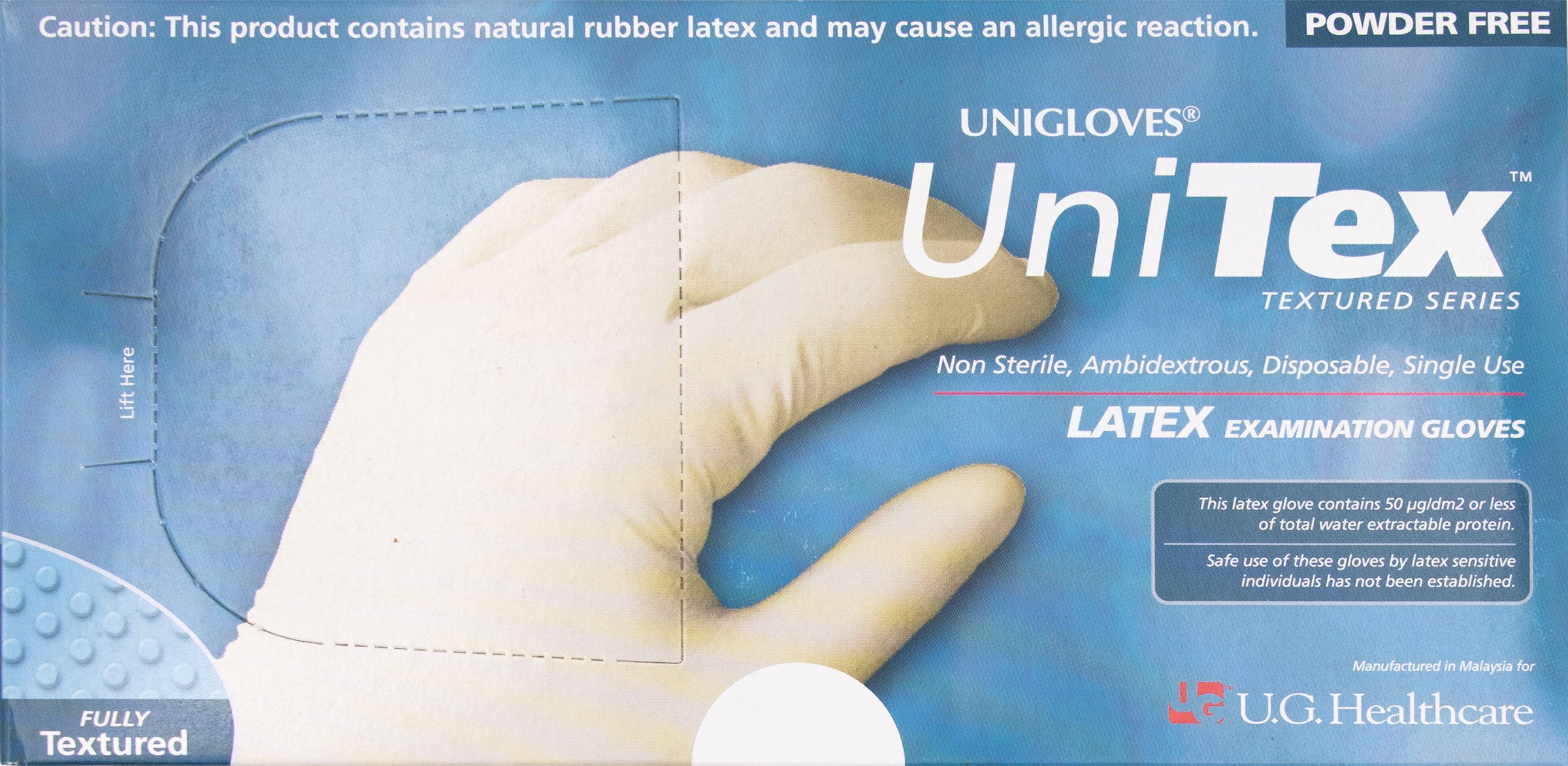 Unitex Latex Exam Gloves Powder Free | Top of Box
