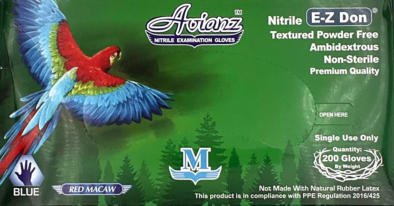 Avianz E-Z Don Nitrile Examination Gloves | Top of Box