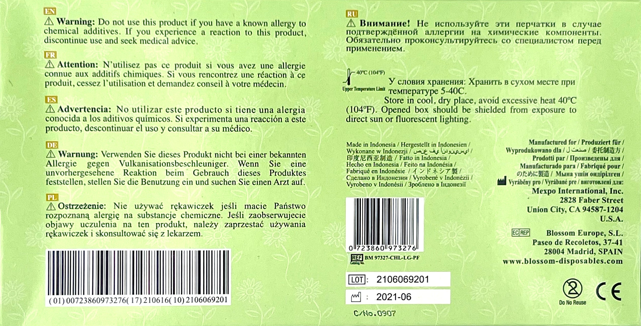 Blossom Chloroprene Avocado Green Exam Gloves | Warnings