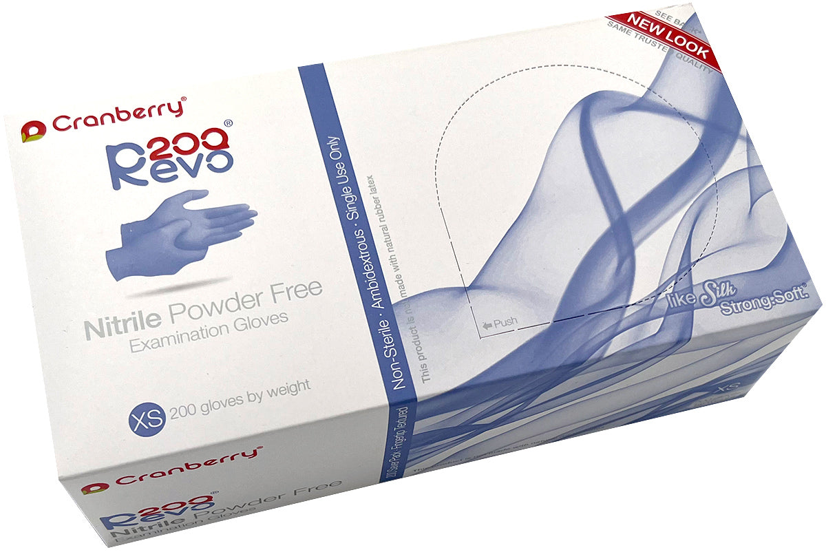 Cranberry Revo200 Exam Gloves, PF Nitrile of 200 Gloves