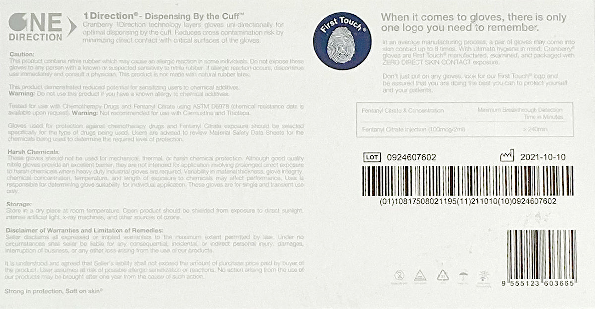 Cranberry Transcend Nitrile Powder Free Exam Gloves | Caution, Chemical Warning, and Storage