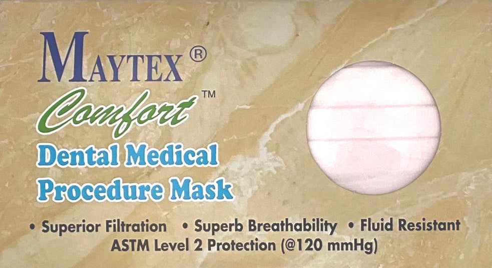 Maytex Earloop Pink Exam Mask | Top of Mask Box