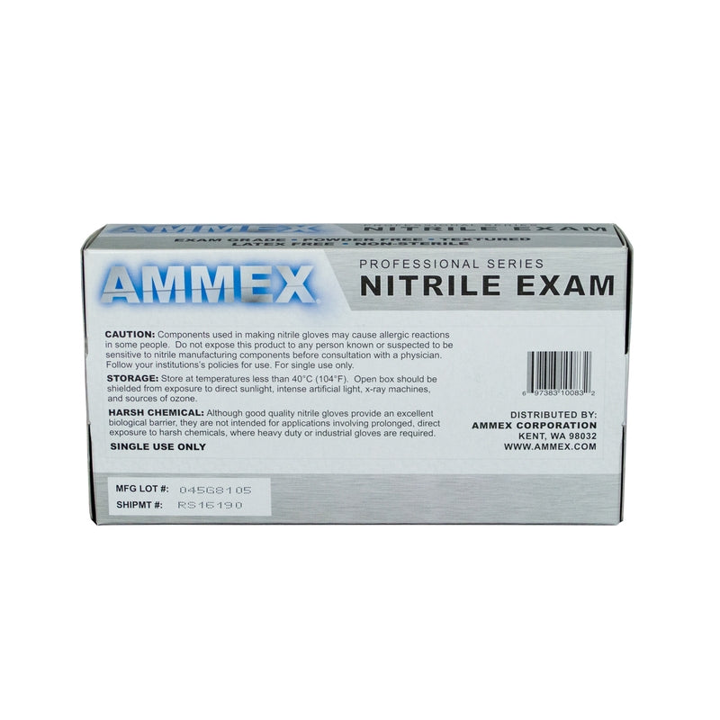 AMMEX blue nitrile gloves back of box