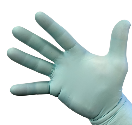 Cranberry Aquaprene Powder Free Examin Gloves on a hand