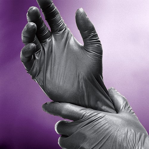 Adenna Shadow black nitrile gloves on hands