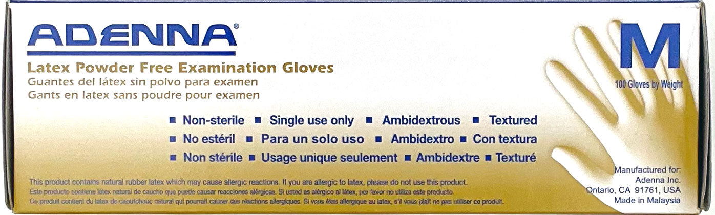 Adenna Latex Powder Free Examination Gloves | Product Specs