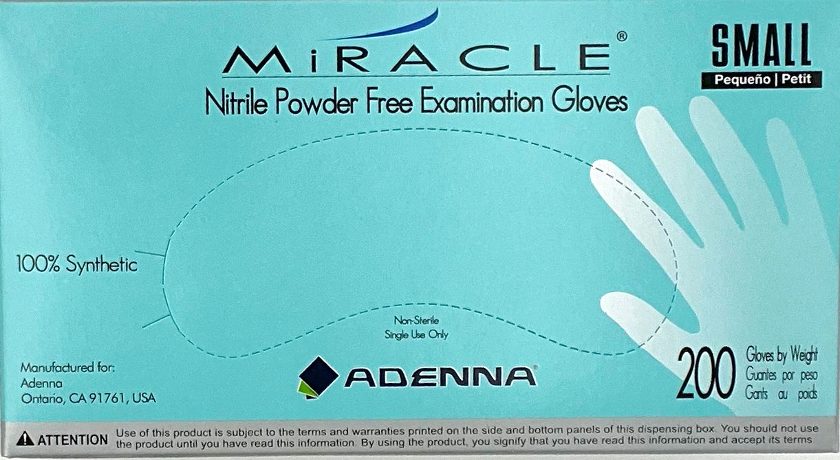 Adenna Miracle Nitrile Powder Free Examination Gloves  | Top of Box