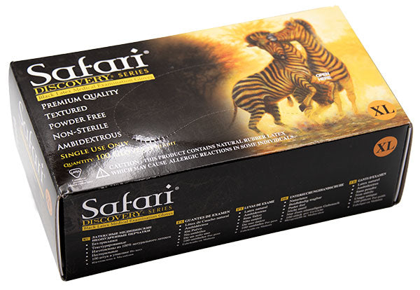 Safari Black Latex Powder Free Textured Exam Gloves, 5.5 mil