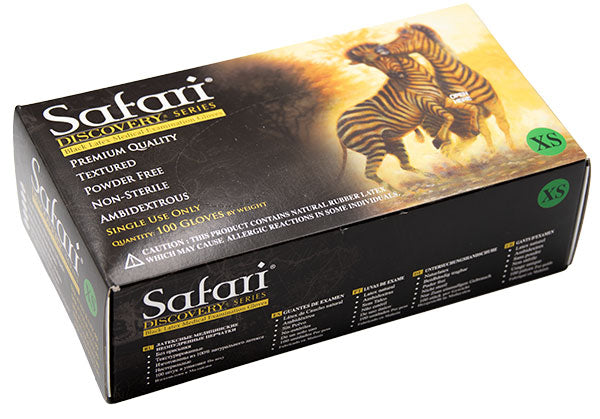 Safari Black Latex Powder Free Textured Exam Gloves, 5.5 mil