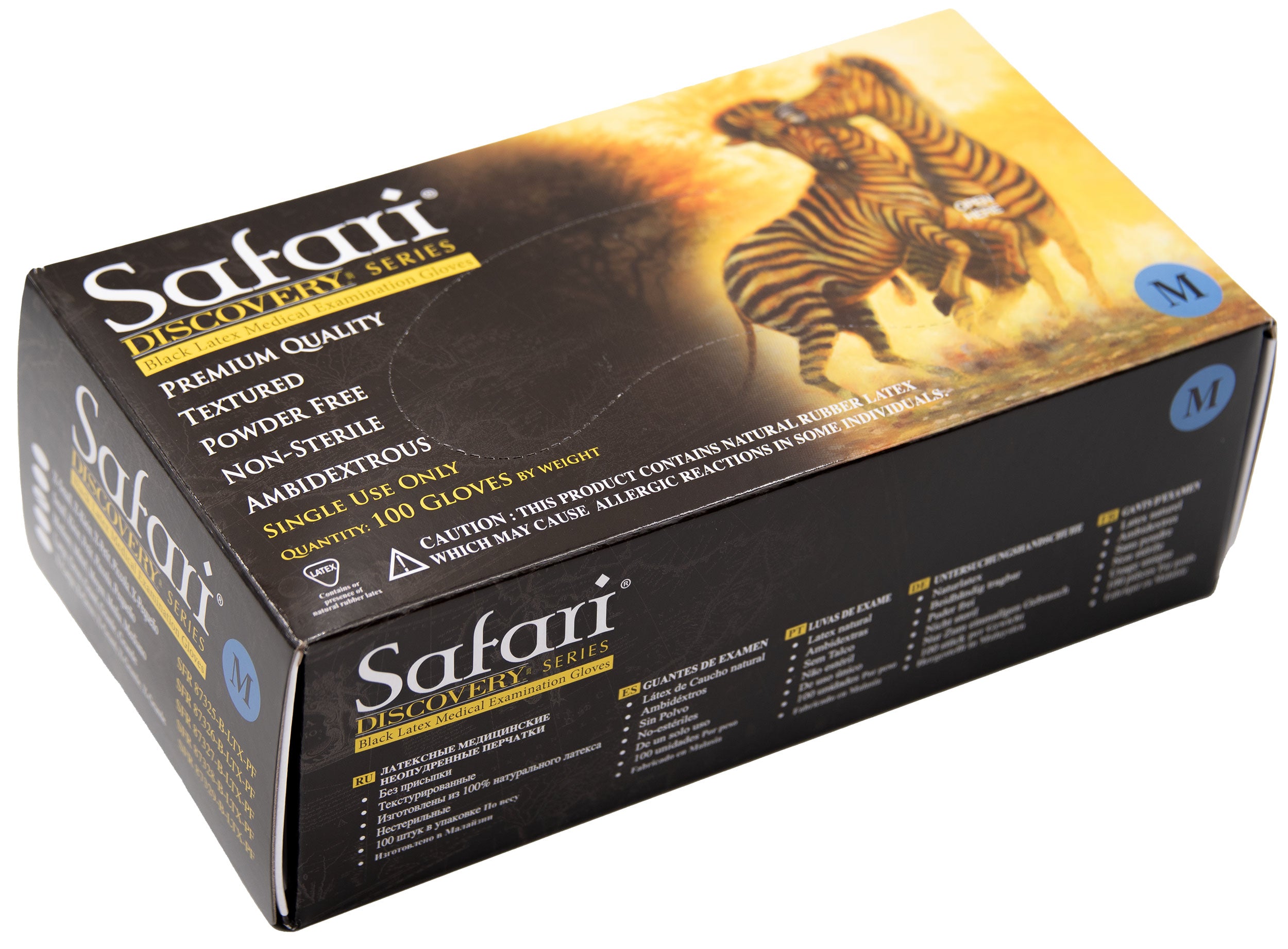 Safari Black Latex Powder Free Textured Exam Gloves, 5.5 mil