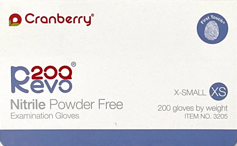 Cranberry Revo Nitrile Gloves | Side of Box 