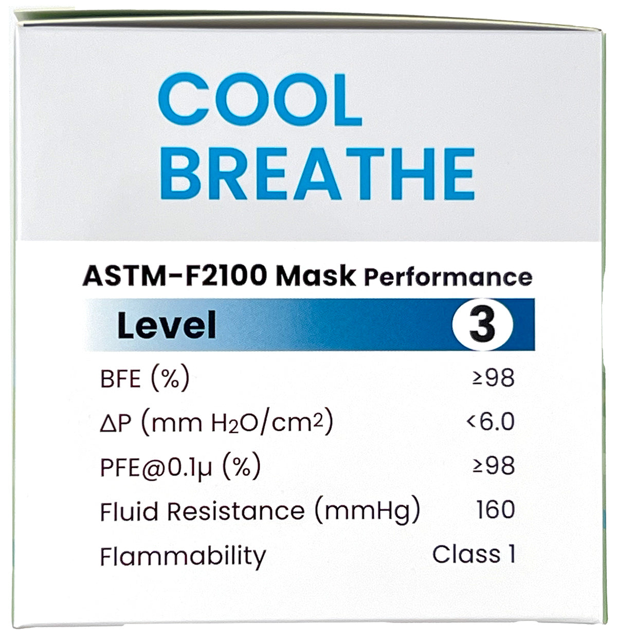 Maytex Cool Breathe Mask | Box Side ASTM Level 3 Information