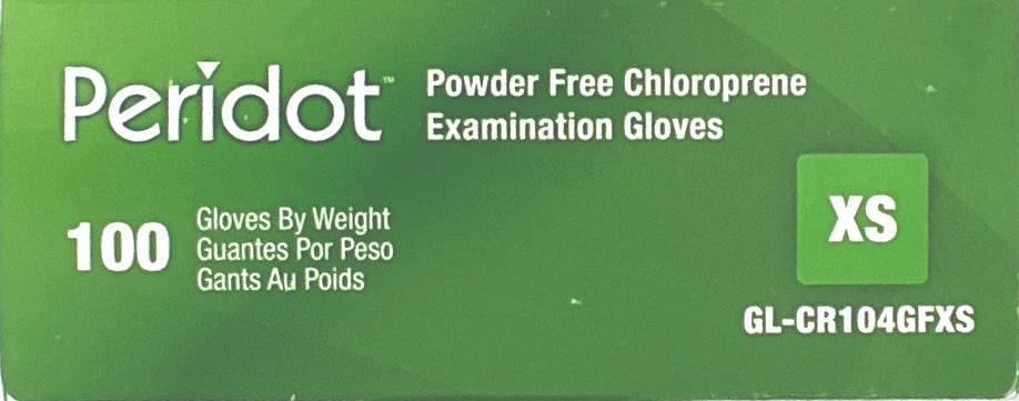 Peridot Powder Free Chloroprene Gloves | Side of Box