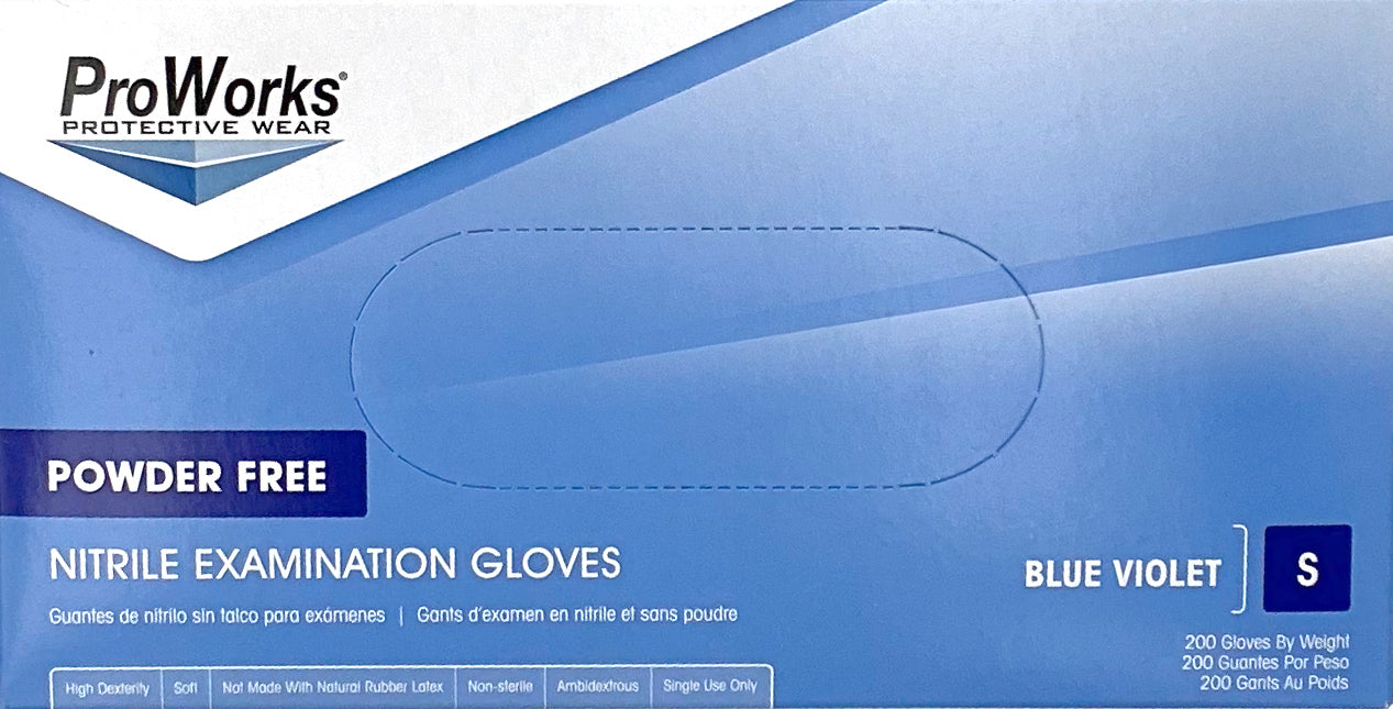 ProWorks Nitrile Gloves Blue Violet | Top of Box