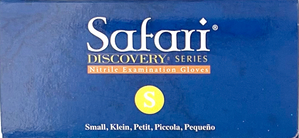 Safari Discovery Blue Nitrile Gloves | Side of Box