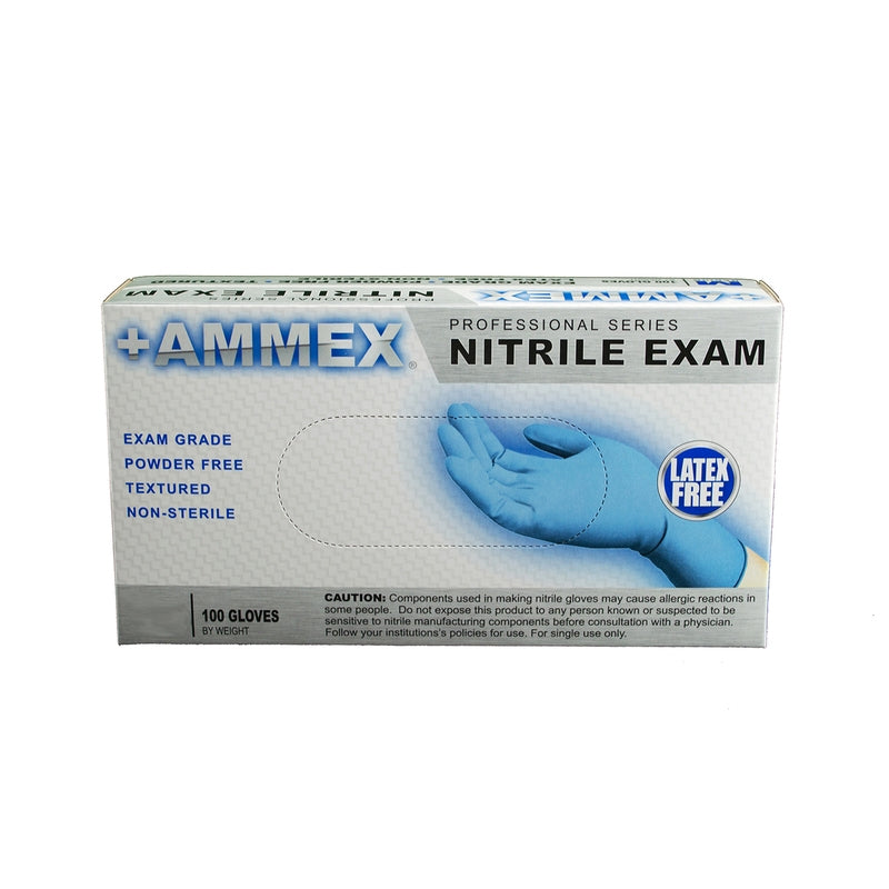 AMMEX blue nitrile gloves front of box