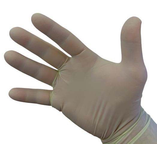 Blossom Latex COATS Powder Free Examination Gloves on a Hand